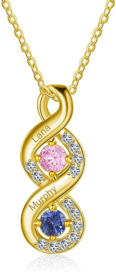 10K 14K 18K Gold 1/10 cttw Diamonds and 2-5 Birthstones Necklace for Women,Personalized Necklace Gift for Mom(G-H Color, I2-I3 Clarity) - Image 2