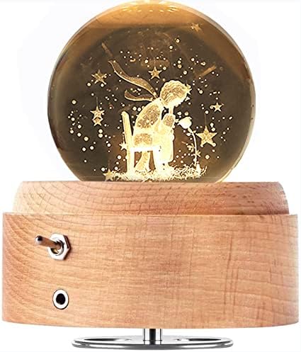 DUTISON Carillon con Sfera di Cristallo, Carillon in Legno Rotante a 360 ° con Luce, Regalo per Natale, Ringraziamento, Compleanno, San Valentino – Piccolo Principe