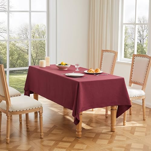 ZeeMart Basic Linen Textured Table Cloth, 60 x 84 Inch Burgundy, Farmhouse Style Rust Rectangle Tablecloth, Wrinkle Resistant Washable Heavy Weight TableCloths