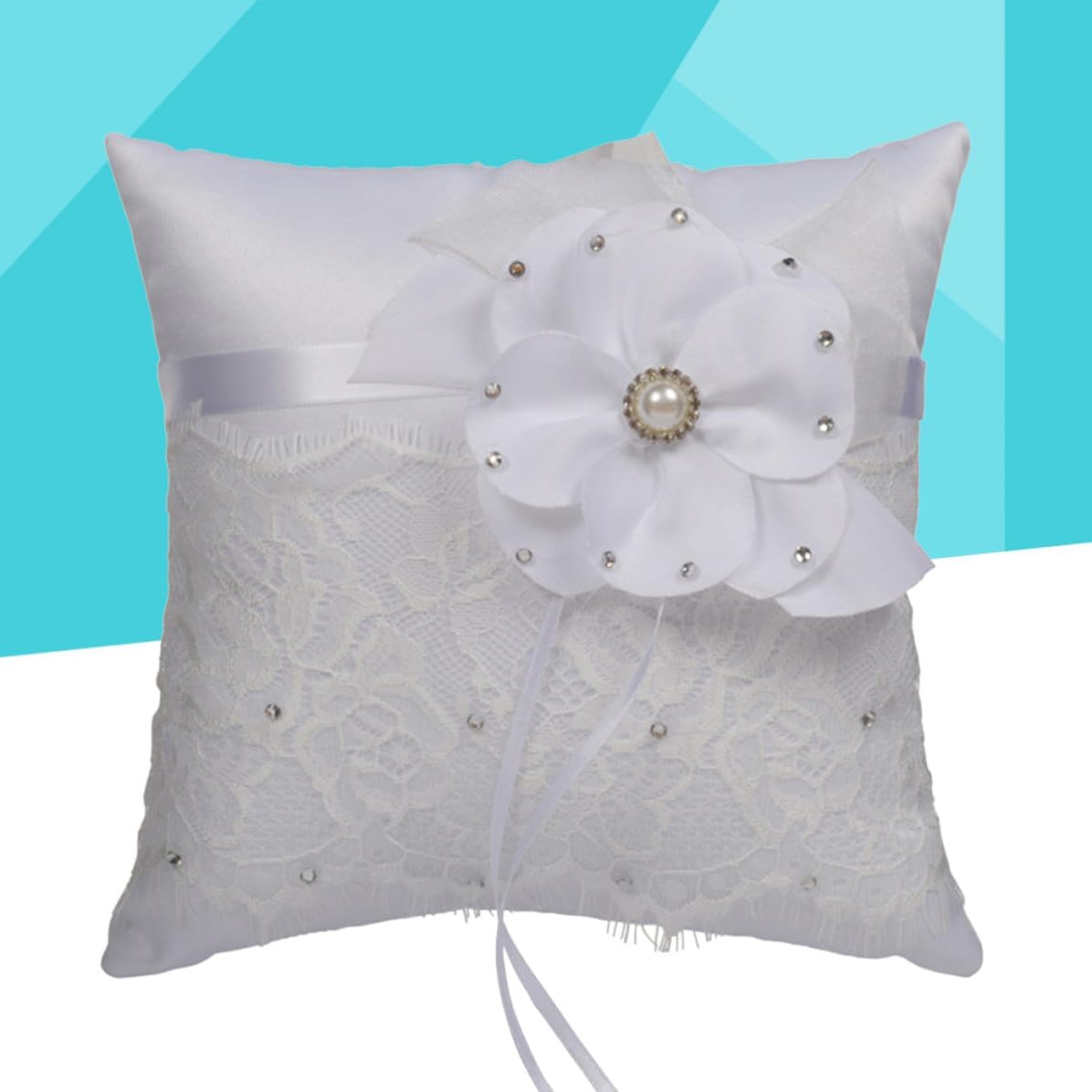 Ciieeo Fabric Lace Cushion Wedding Ring Bearer Pillow 20x20cm