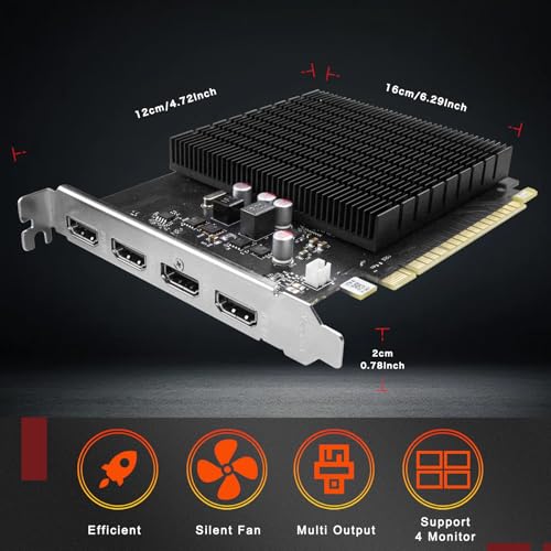 Image of GT 730 4GB GDDR3 GPU 4X HDMI Graphics Card, 4 Independent Display Multi-Monitor Setup, 64-bit DDR3 Video Card