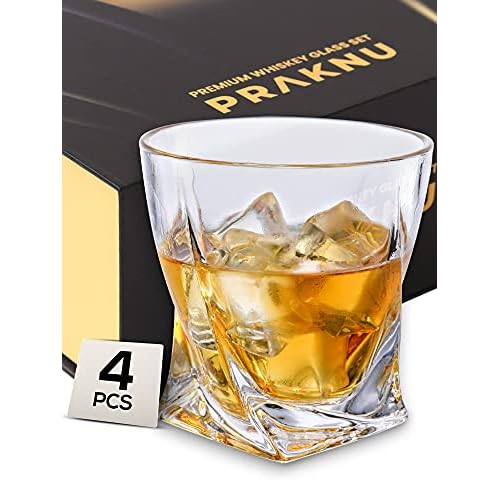 Pack de 4 Vasos de Whisky de Cristal de 270 ml - Diseño Twisted - Vaso de Whiskey - Con Caja de Regalo para Regalar