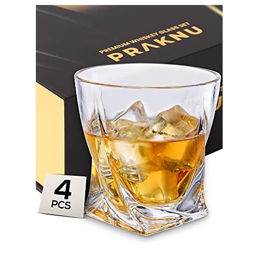 Pack de 4 Vasos de Whisky de Cristal de 270 ml - Diseño Twisted - Vaso de Whiskey - Con Caja de Regalo para Regalar