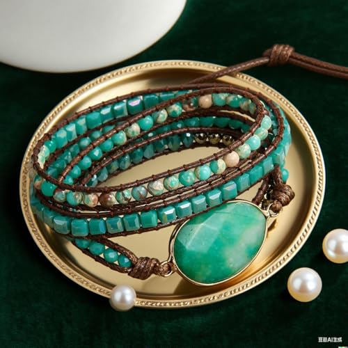 Image of Boho Stone Wrap Bracelet for Women,Turquoise Beaded Bracelet Jewelry Gift