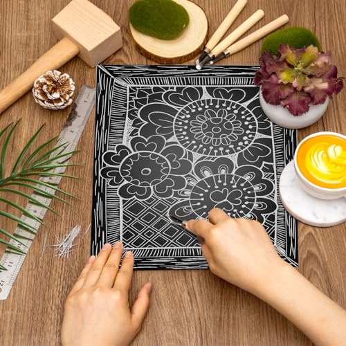 Image of Yeaqee 2 Pcs 12 x 12 Inch Linoleum Block for Printmaking Rubber Carving Block Soft Linocut Blocks Large Linoleum Sheet Lino Plates for Engraving Art Project Artist Studio Supplies DIY Crafts, Gray