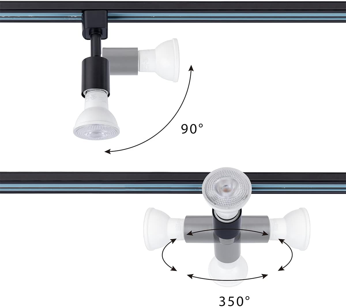 mirrea H Type Track Lighting Head to E26 Medium Screw Base Adapter Light Direction Adjustable Pack of 9 (Black)