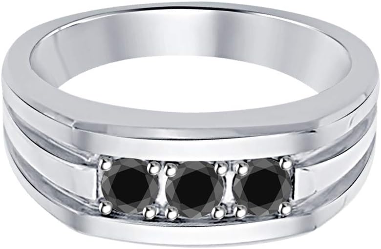Three Stone Gemstone 14K White Gold Plated Engagement Wedding Band Ring for Men's.