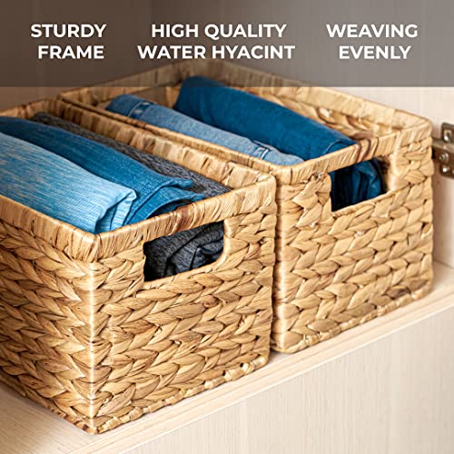 Barien Set Of 3 Natural Water Hyacinth Storage Baskets 12.6” X 8” X 7”, Rectangular Wicker Basket With Built-In Handles, Medium (Natural - Set Of 3) #TOP2