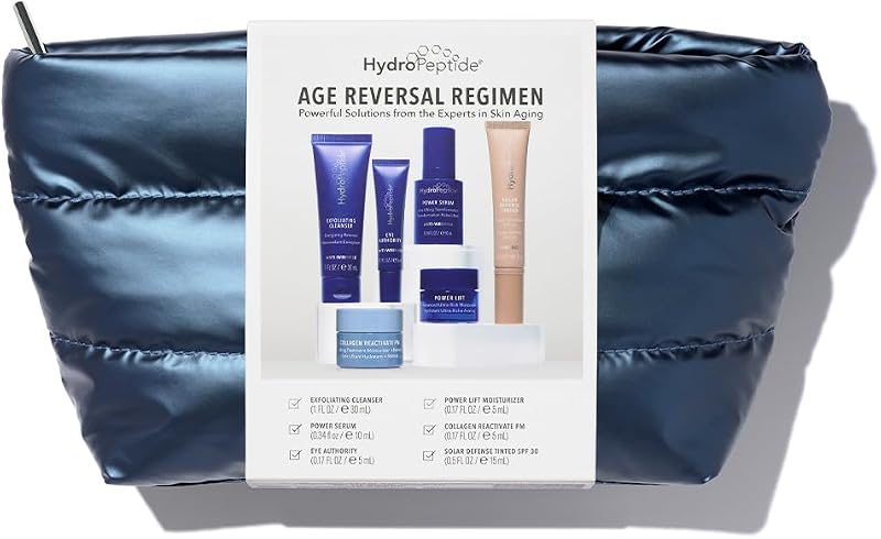 Kit de cuidados da pele HydroPeptide com 6 produtos em tamanho compacto e bolsa