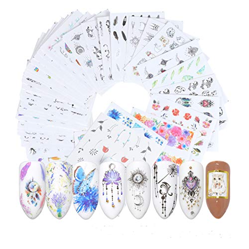 NAIL ANGEL 40 Sheets Nail Art Water Decal Different Pattern Mix Butterfly Feather Flower Designs Water Transfer Decal Water Sticker Manicure (40sheets) 10045