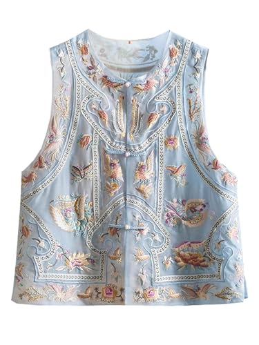 Chaleco azul bordado HangErFeng 282 de seda regalo exclusivo mujer