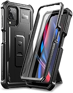 Dexnor Case for Samsung Galaxy A12/M12 with Built-in Screen Protector Military Grade Armour Heavy Duty 360 Full Body Shockproof Bumper Protection Cover with Stand - Black