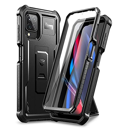 Dexnor Cover per Samsung Galaxy A12 / Samsung Galaxy M12 con protezione schermo integrata di qualità Heavy Duty anteriore e posteriore Full Body Cover di protezione antiurto con supporto, colore: Nero