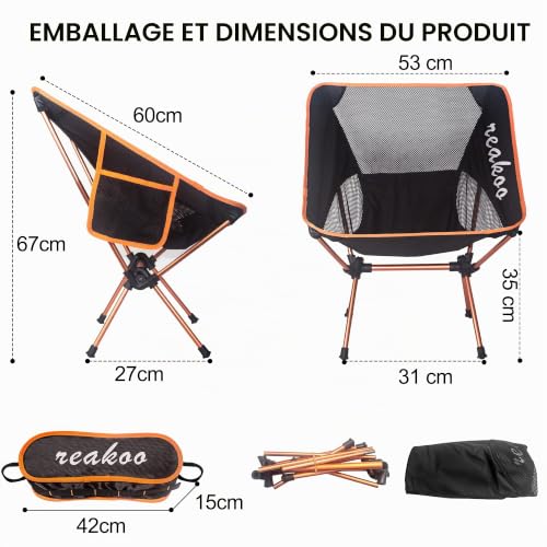 reakoo Chaises de Camping Pliantes Portable Lot de 2, Compacte Ultra Légère et Portable Chaise Pliante Camping, avec Sac de Transport pour l'extérieur, Plage, Pêche, Pique-Nique – vue 2