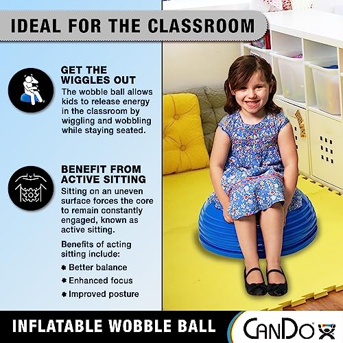 CanDo Inflatable Wobble Ball Balance Dome for Stability, Strengthening, and Balancing Training, Vestibular Activities, Exercising, and Active Seating, 30-1941 Blue - Thumbnail 5