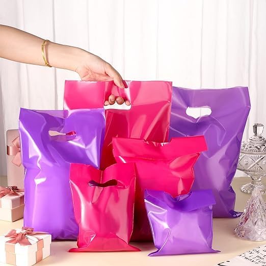 400 Pcs 3 Sizes of Plastic Carrier Bags Strong Patch Handle Bags Rose and Purple Boutique Shopping Bags, Ideal for Clothes, Jewellery, Gifts, Retail and Shopping 5.9 x 7.9, 5.9 x 11.1, 9.8 x 13.8''