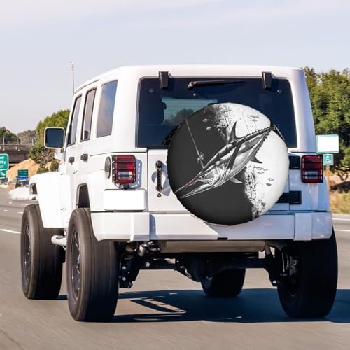 Image of Fishing Black Spare Tire Cover Dust-Proof Wheel Tire Cover Fit Trailer, RV, SUV and Many Vehicle 14 Inch