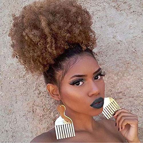 Rosa Star Afro Puff Drawstring Ponytail Synthetic Short Afro Kinky Curly Afro Hair Bun Extension Hairpieces Updo Hair Extensions with Two Clips (Light Brown 30H/24#)