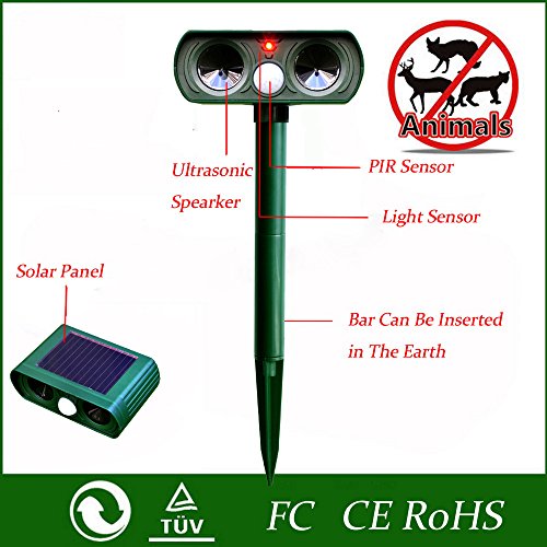 Outdoor Solar Powered Ultrasonic Animal and Pest Repeller with PIR to Repeller Cats,Dogs