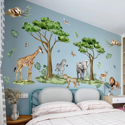 Vinilos Decorativos Safari Acuarela Animales y Árbol miniatura 3
