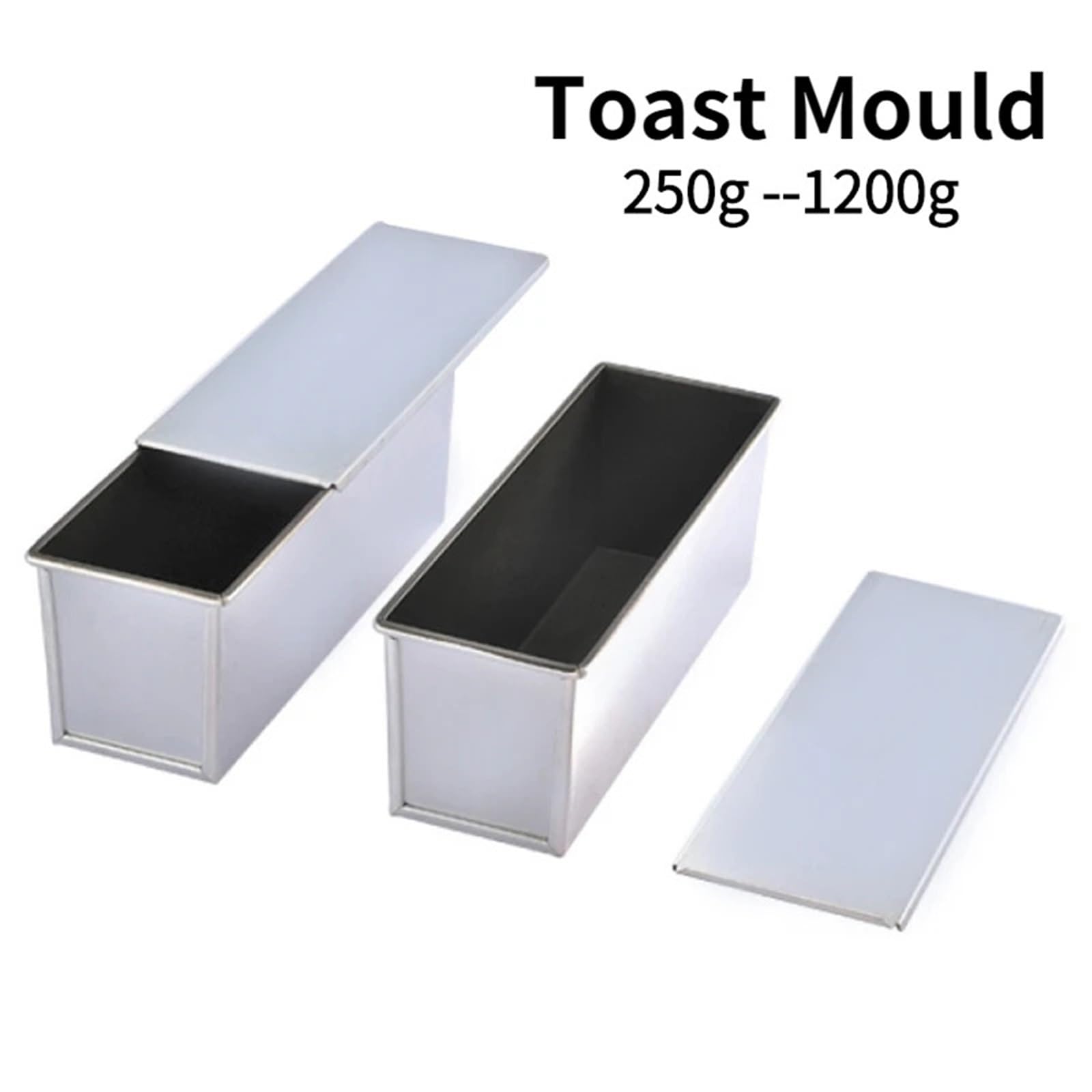 Moldes de aleación de aluminio con revestimiento antiadherente negro para tostadas, molde para pan y pasteles, herramienta para hornear con tapa (1200 g)