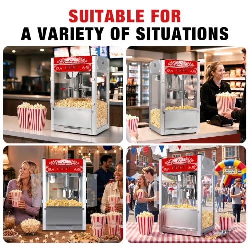 Image of Countertop Popcorn Machine 16 Oz Popcorn Maker for Commercial Red | 3 Independently Controlled Switches, Easy to Use /Clean, Vintage Design, Quick Heat, Great for Commercial /Home