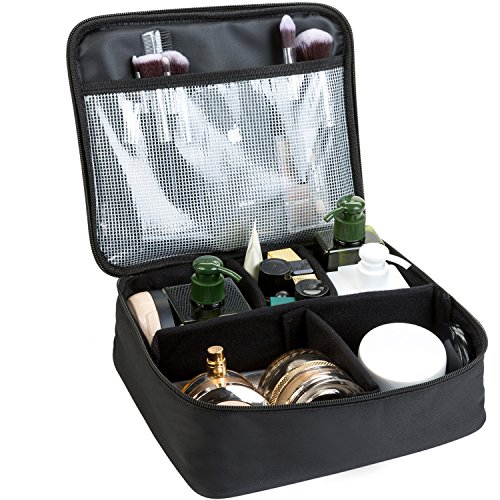 MODARANI Portable Makeup Train Case Black Makeup Bag Waterproof 12" Cosmetic Oragnizer Case