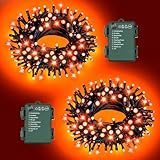 FFZZKJ Orange Lights for Halloween Lights String Outdoor Total 100LED 33Ft 8 Modes with Timer Waterproof Battery Operated 16.4Ft*2, 50LED*2 Indoor for Halloween Decor, Orange, 2-Pack