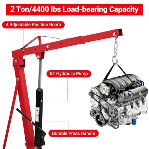 Image of 2 Ton Engine Hoist, Hydraulic Folding Cherry Picker, Heavy Duty 4400Lbs with Lever & 6 Casters for Workshop Garage Warehouse