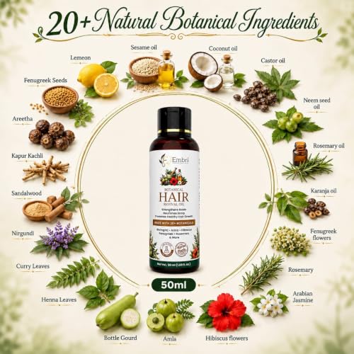 Image of EMBRI Men & Women Hair Revival Oil For Daily Hair Fall Control And Strong, Shiner, Thicker Hair Growth 50 ML (Pack Of 2)