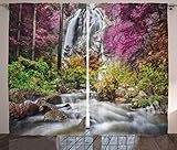 Ambesonne Waterfall Curtains, Waterfall in Colorful Forest Bushes Feigned Stream Trees Grass, Living Room Bedroom Window Drapes 2 Panel Set, 108" X 90", Brown Magenta