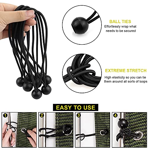 Nodg 24 Pieces Ball Bungee 4,6,9 Inch Black Bungee Balls Heavy Duty Tarp Ball Bungee Cords Elastic String 4Mm Thickness Tarp & Canopy Shock Cords For Camping, Tents, Cargo, Holding Wire #TOP2