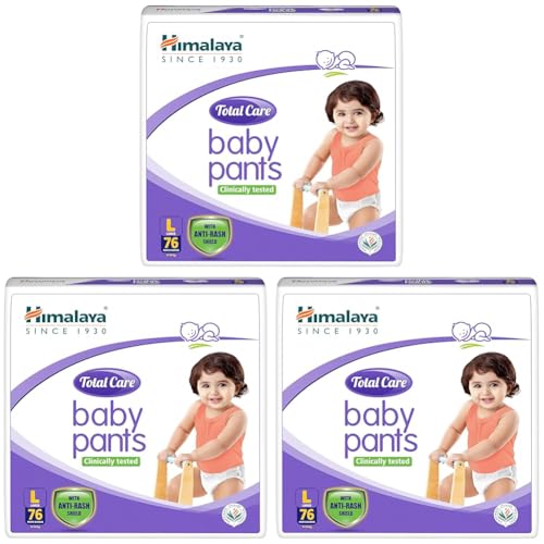 Image of Himalaya Total Care Baby Pants Diapers, Large 76 Count, Anti-Rash Shield, 9-14 kg, Rapid Absorption, Superior Comfort, Clinically tested (Pack of 3)