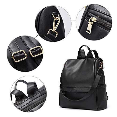 Zaino da donna, alla moda, in pelle, grande borsa da viaggio, borsa a spalla, Nero (12-black), Large