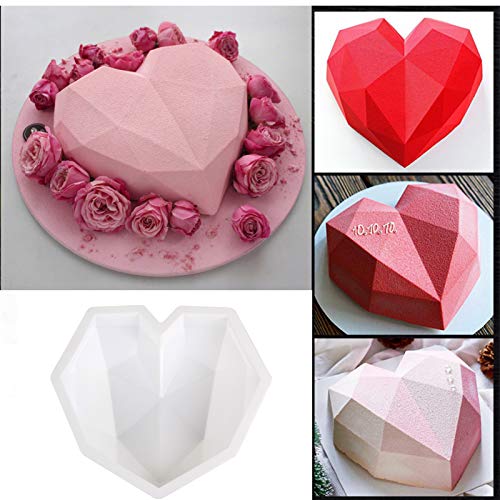 Diamond Cake Mold, Diamond Heart Cake Mold, Cake Mold for Baking Heart Shape, 2 Pack Diamond Heart Love Shape Silicone Cake Mold, 3D Silicone Trays Mousse Dessert Baking Pan