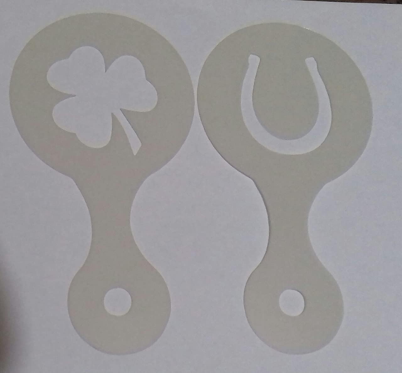 horseshoe & shamrock coffee cup/cappuccino stencils reusable present gift fundraising showjumping racing dressage St. Patrick's Day