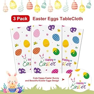 3 Pcs Easter Tablecloth-Happy Easter Bunny Table Cover, Disposable Plastic Rectangle Easter Colorful Eggs Table Cloth for Spring Easter Day Table Decorations and Party Supplies, 54 x 108 Inch 3 Pcs Easter Tablecloth Happy Easter Bunny Table Cover Disposable Plastic Rectangle Easter Colorful Eggs Table Cloth for Spring Easter Day Table Decorations and Party Supplies 54 x 108 Inch