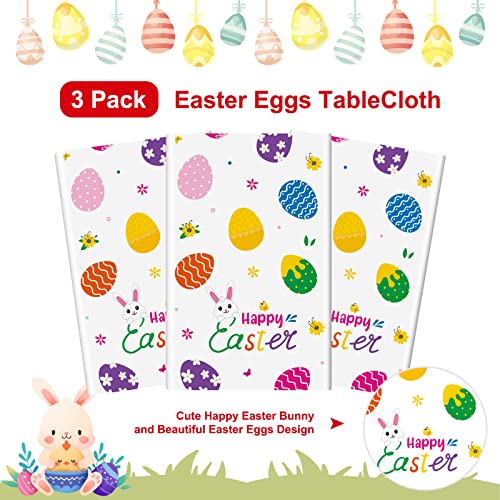 3 Pcs Easter Tablecloth-Happy Easter Bunny Table Cover, Disposable Plastic Rectangle Easter Colorful Eggs Table Cloth for Spring Easter Day Table Decorations and Party Supplies, 54 x 108 Inch by PERFQU - Image 5