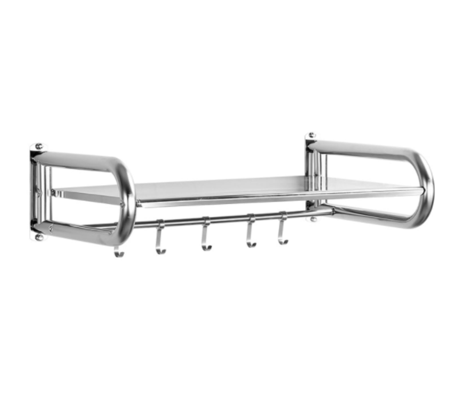 OWOHYG Wall Mounted Microwave Oven Rack-Kitchen Shelf For Home*Restaurant-Modern Silver 60Cm With Hooks-Space-Saving Storage Solution.