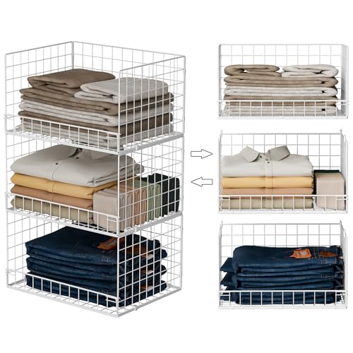 Image of Yociyoga Closet Organizers and Storage Basket- 3-Tier Stackable Storage Bins, Foldable Closet Shelf Organizer Basket, Stackable Clothes Organizers Shelves for Home Organizer System(Patent 30022416)