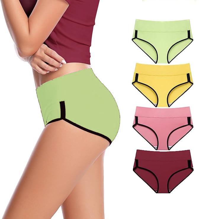 Image of DIVING DEEP Womens Breathable 100% Hipser Regular & Plus Size Underwear | Cotton Brief | High Waist Full Coverage Tummy Controller | High Rise Underpants Womens Panties - (Pack of 4)