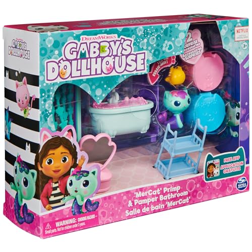 Gabby’s Dollhouse, Primp and Pamper Bathroom with Mercat Figure, 3 Accessories, 3 Furniture and 2 Deliveries, Kids Toys for Ages 3 and up - image 9