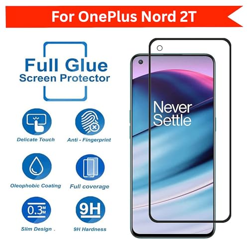 Image of DARKFIT Tempered Glass Premium Screen Protector Compatible for OnePlus Nord 2T | Edge to Edge Coverage with Easy Installation Kit | Scratch Resistance | HD Clear Glass (Black Border) | Pack of 1