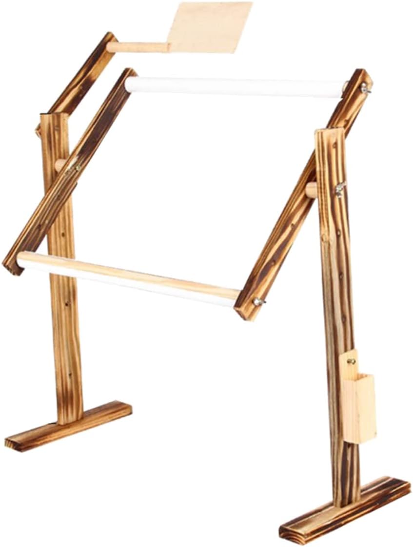 CORHAD Vintage Wooden Cross-Stitch Frame for Craft Lovers Adjustable Height Tabletop Embroidery Rack Home Accessories for DIY Projects