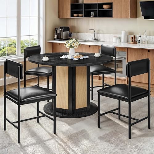 DWVO Dining Room Chairs Set of 4 Black Modern Upholstered Dining Chairs Faux Leather Restaurant Chairs with Metal Legs for Living Room Kitchen 4 Pack, Black