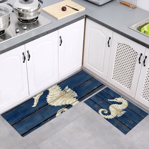 Tapis de cuisine ferme rustique hippocampe bleu de qualité supérieure - 2