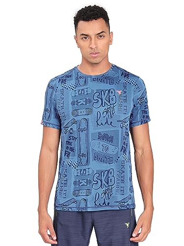 Image of TECHNOSPORT Men Polyester Regular Fit Half Sleeve Jacquard T-Shirt with Double Cool, Quick Dry & Anti Microbial for Sports, Running & Casual Use