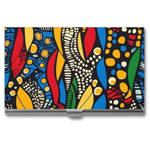 African Traditional Pattern Print Slim Business Card Holder Wallet for Men & Women Pocket Metal Case 3.7x2.2x0.3 Inches
