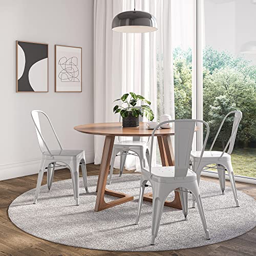 Belleze Metal Dining Chairs Set Of 4, Stackable Metal Chairs Industrial Vintage Farmhouse Chairs With Detachable Backrest, Weather Resistant Tolix Chair For Indoor Outdoor - Alexander (White) #TOP4