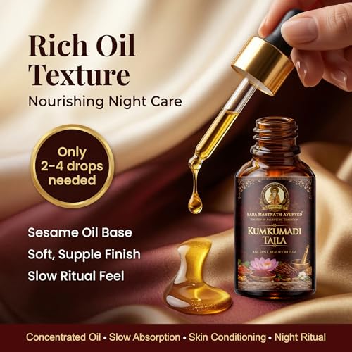 Image of Kumkumadi Tailam Face Oil 10 ml | Kumkumadi Oil for Face /Kunkumathi Thailam With Kashmiri Saffron & Sandalwood for Glowing Skin, Dark Spots & Radiance